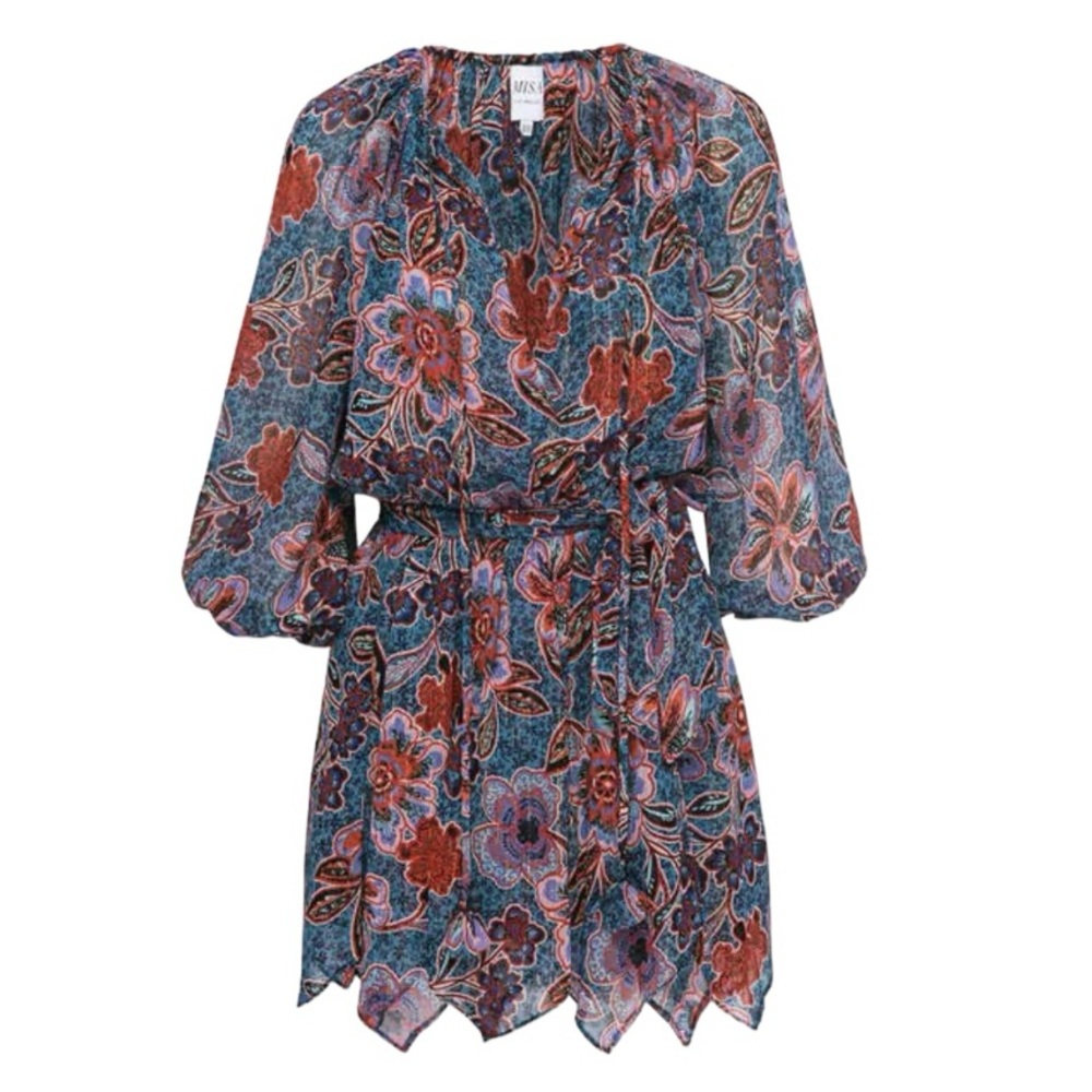NEW MISA Los Angeles Tara Dress in Cerulean Flora
